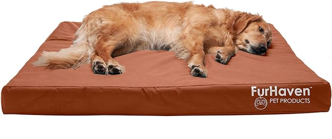 Furhaven Water-Resistant Memory Foam Dog Bed for Large Dogs w/ Removable Washable Cover, For Dogs Up to 95 lbs - Indoor/Outdoor Logo Print Oxford Polycanvas Mattress - Chestnut, Jumbo/XL