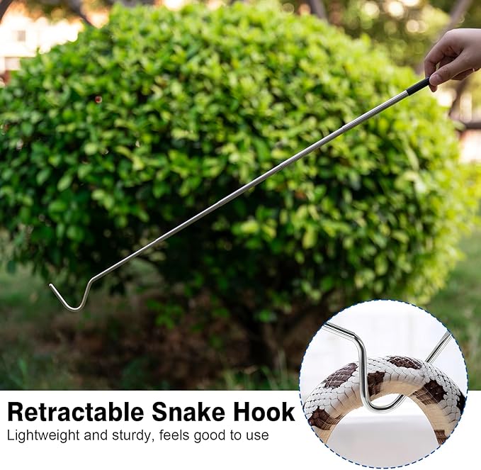 CHANGE MOORE 28 inch Snake Hook Stainless Steel Snake Stick, 1pc Telescopic Snake Tongs Snake & Reptile Hook Retractable Catching Snake Handling Tool, Snake Hook for Ball Python Black