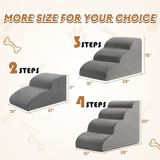 High Density Foam Dog Stairs Ramp for Beds Couches, Romrol Pet Steps with Durable Non-Slip Waterproof Fabric Cover, Dog Slope Stairs Friendly to Small Dogs and Cats or Pets Joints, 2-Tiers