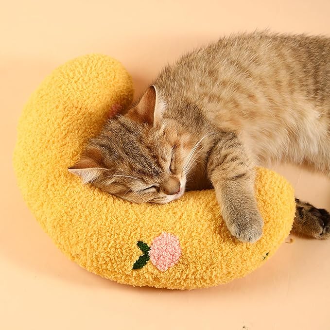 Little Pillow for Cats Puppies Ultra Soft Fluffy Pet Calming Toy Half Donut Cuddler for Joint Relief Sleeping Improve Machine Washable-Yellow