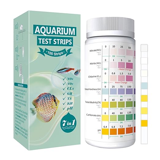 7 in 1 Aquarium Test Strips Kit - 100 Strips Use for Freshwater Fish Tank, Fish Pond, Accurate & Fast Testing pH/Nitrite/Nitrate/Chlorine/Carbonate/Total Alkalinity/Hardness