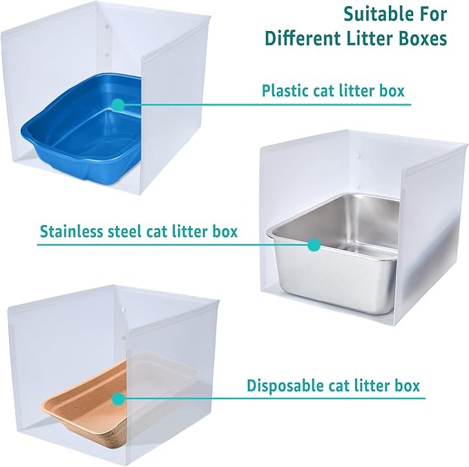 Litter Box Shield, 17.7" Lx13.8 Wx13.8 H(Upgraded) High Sided Cat Litter Box Pee Shields Waterproof, Foldable Easy Clean Pet Cat/Kitty/Kitten Litter Box Splash Guard(without Pan)