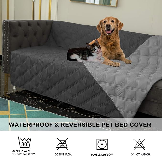 Waterproof & Reversible Bed Cover, Blanket Sofa, Couch Mattress Furniture Protector for Dog, Pet, Cat(52in*82in,Dark Grey/Grey) (Dark Grey/Grey, 52x82 Inch)