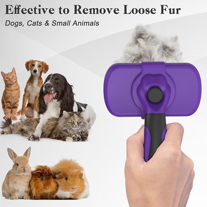 Self Cleaning Slicker Brush for Dogs & Cats, Skin Friendly Grooming Cat Brush, Dog Brush for Shedding, Deshedding Brush, Hair Brush Puppy Brush for Haired Dogs, Pet Supplies, Purple