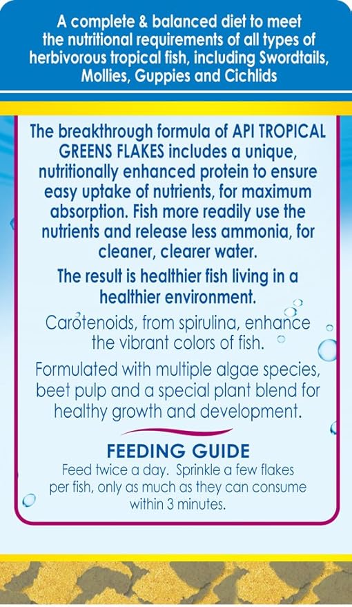 API TROPICAL GREENS FLAKES Tropical Fish Greens Flakes Fish Food 2.1-Ounce Container