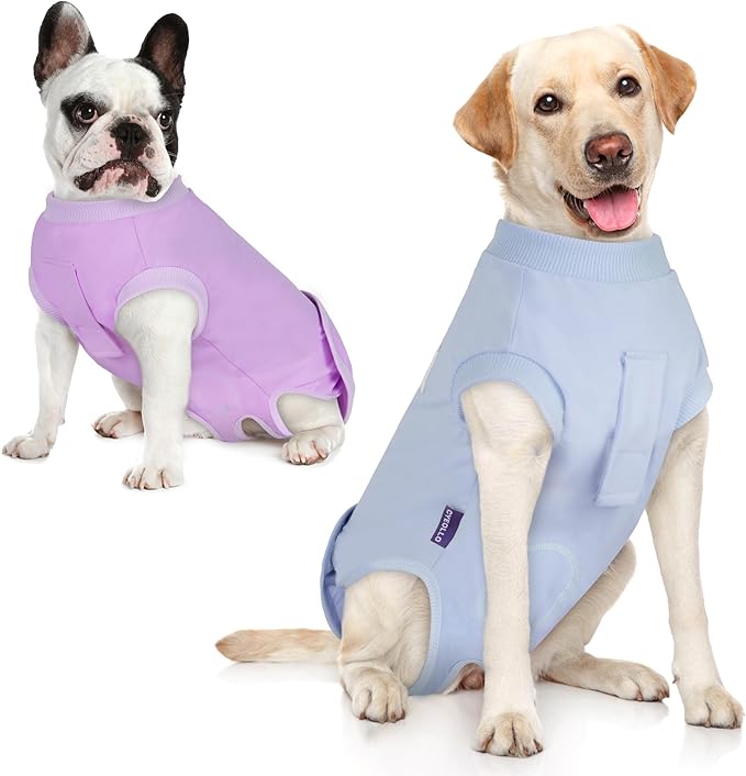 cyeollo 2pack Surgery Recovery Suit for Dogs Cats Soft Breathable Female Male Pet Bodysuit After Surgery for Spay, Neuter, Surgical Recovery Onesie Shirt for Small Medium Large Dogs, Blue & Purple, XL