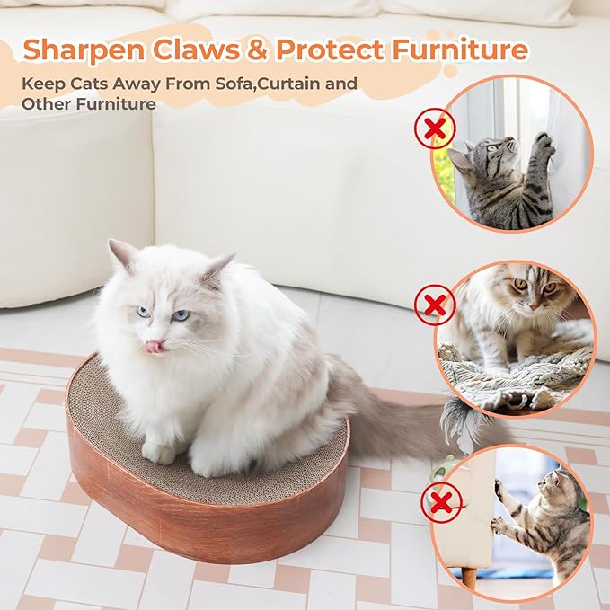 ComSaf Cat Scratching Board, Corrugated Cardboard Cat Scratcher Bed Lounge Durable Long Lasting, Cat Scratch Pad for Indoor Cats Protecting Furniture, 17 Inch x13 Inch (Oval)