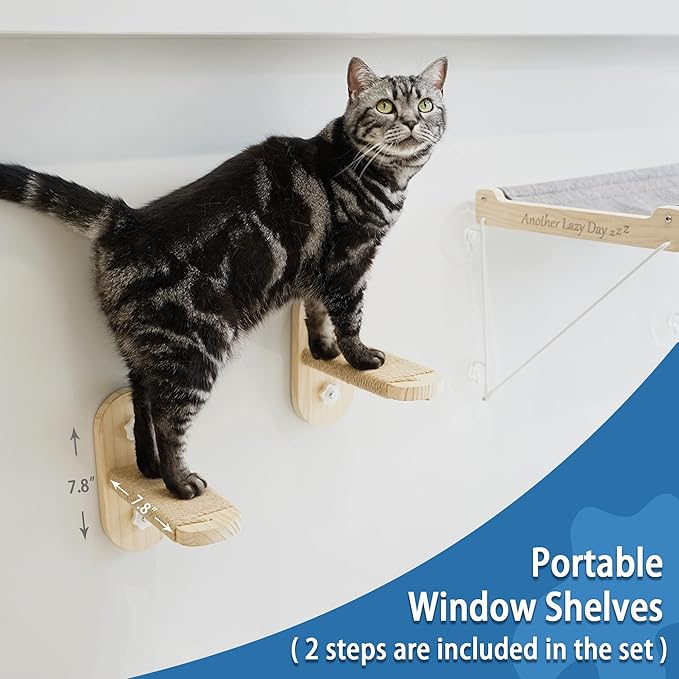 Cat Window Perch, Foldable Cat Hammock for Window, Stable Window Shelves for Indoor Cats, Set includes 2 Pack of Window Stairs