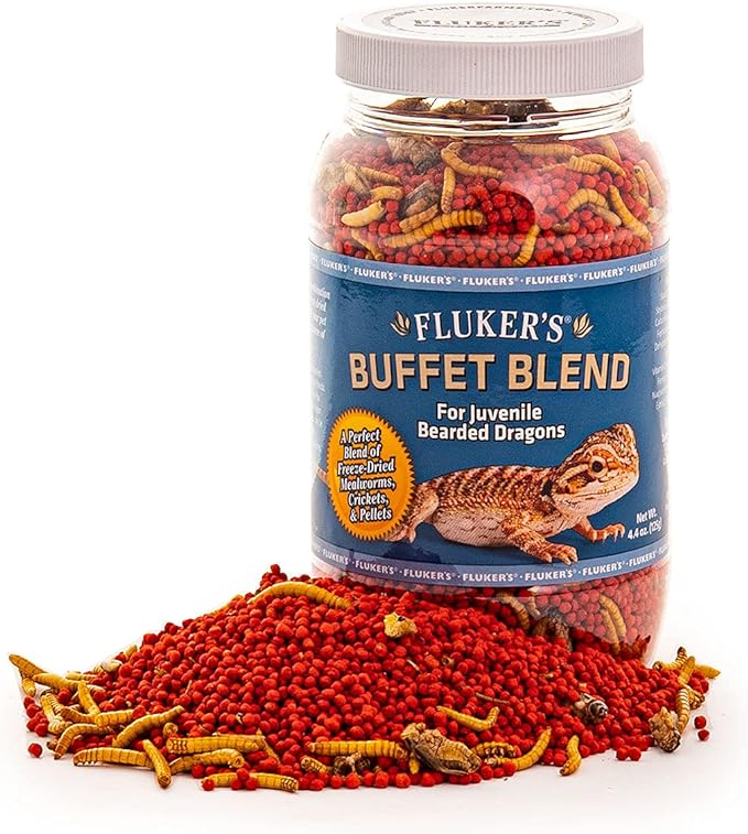 Fluker's Buffet Blend Juvenile Bearded Dragon Diet, Mealworms, Crickets and Pellets, 8.5 oz