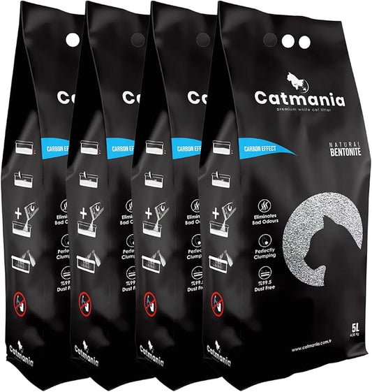 Cat Litter Catmania, Turkish White, 9.37lb x 4 Bags, Hard Clumping, Superior Odor Control, Unscented & Natural Ingredients