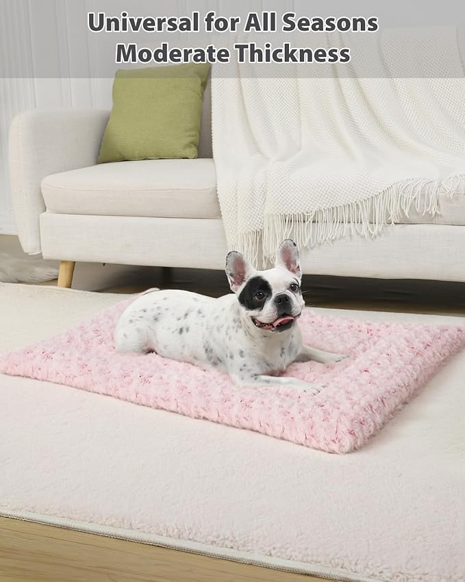 Washable Dog Bed Mat Reversible Dog Crate Pad Soft Fluffy Pet Kennel Beds Dog Sleeping Mattress for Large Jumbo Medium Small Dogs, 29 x 18 Inch, Pink