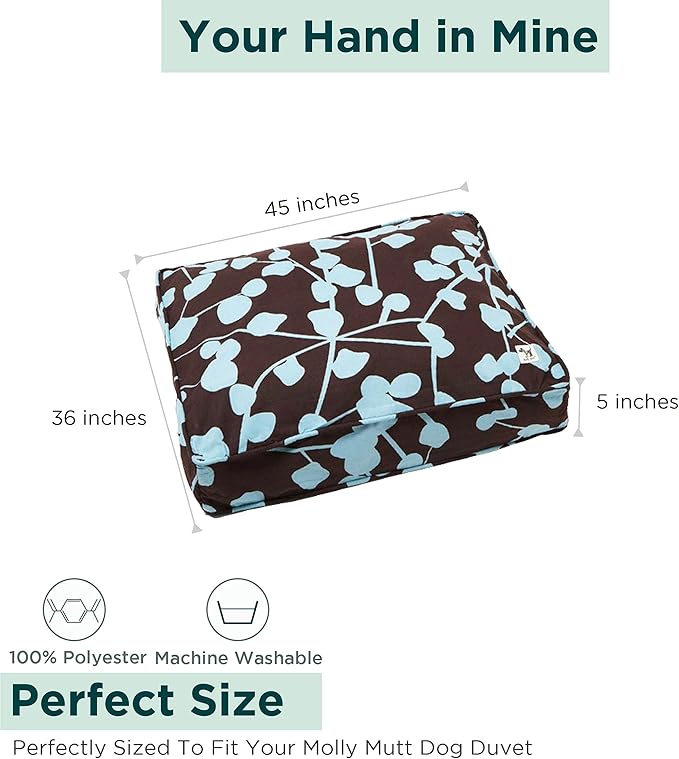 Molly Mutt Huge Dog Bed Cover - Your Hand in Mine Print - Measures 36”x45”x5’’ - 100% Cotton - Durable - Breathable - Sustainable - Machine Washable Dog Bed Cover