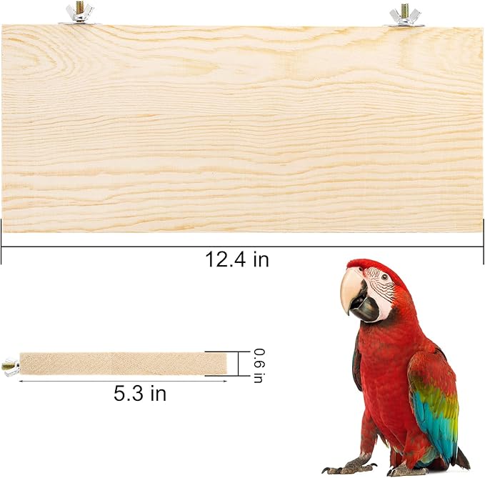 Okllen 3 Pack Bird Perch Stand, Parrot Wood Platform, Natural Wooden Perch Toys Playground Cage for Conure, Chinchilla, Parakeet, Budgie, Cockatiel