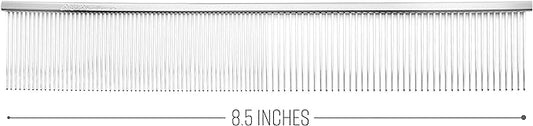 Chris Christensen 504 8.5 in. Fine/Coarse Greyhound-Style Butter Comb, Groom Like a Professional, Rounded Corners Prevent Friction and Breakage, Solid Brass Spin with Steel Teeth, Chrome Finish.