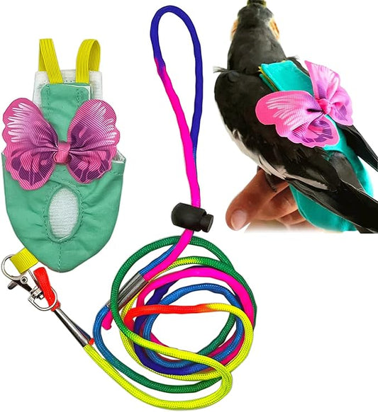 Bird Diapers Harness and Leash Parrot Flight Clothes Suit Bird Clothes Washable Parakeet Recovery Diapers for Small Medium Birds Parakeets Parrot Cockatiel Conure M