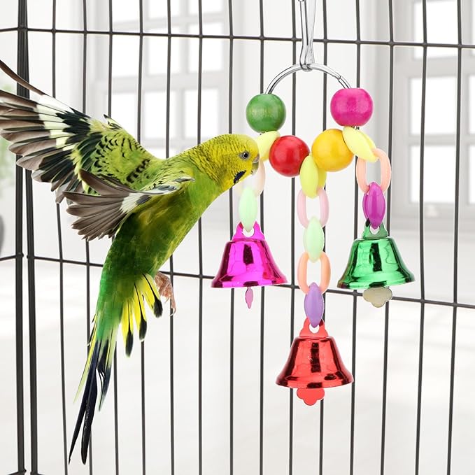 Hypeety Birds Cage Accessory Parrot Macaw Chew Bell Toys Colorful Swing Hanging Toy (B)