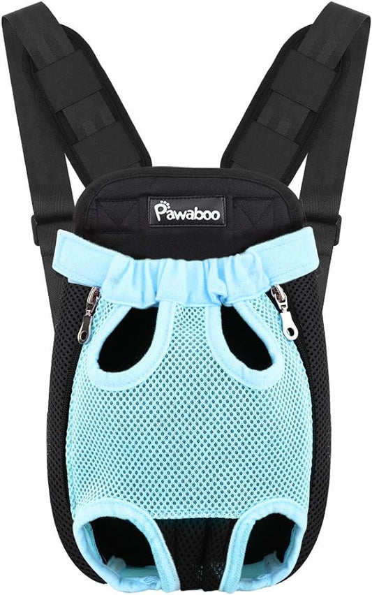 Pawaboo Pet Carrier Backpack, Adjustable Pet Front Cat Dog Carrier Backpack Travel Bag, Legs Out, Easy-Fit for Traveling Hiking Camping for Small Medium Dogs Cats Puppies, Small, BLUE