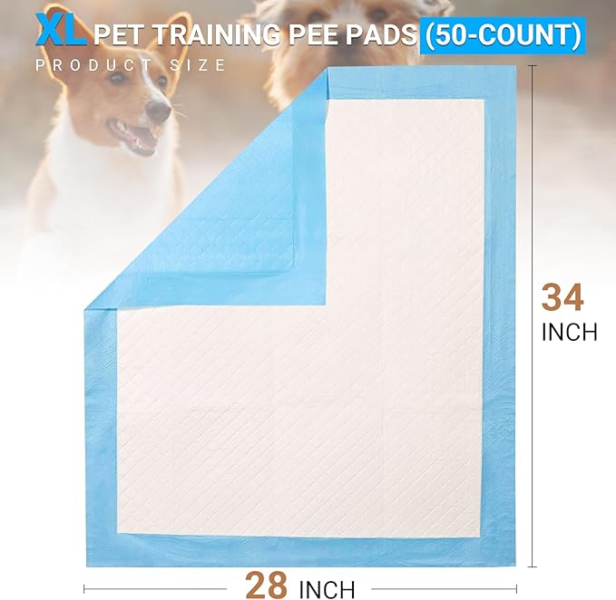 CALPALMY XL Pet Training Pee Pads (50-Count) - X-Large 28" x 34" Training Pad, Disposable Thicken Pee Pads for Dogs, Puppies, Large Dogs, Cats, and Rabbits - Quick Absorb Doggie Potty Pads