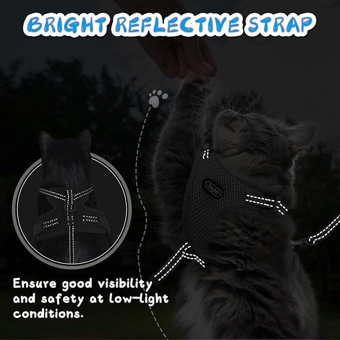 Supet Cat Harness and Leash Set for Small to Large Cats Adjustable Cat Vest Harness with Reflective Trim Universal Cat Leash and Harness for Cats/Puppies Outdoor Walking