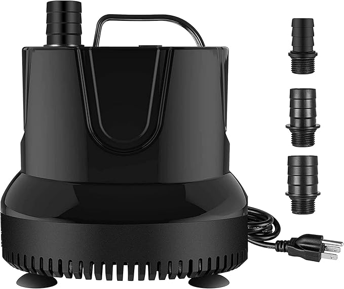 Simple Deluxe 660GPH 45W Bottom Suction Water Table Pump (2500L/H) with 3 Nozzles for Fish Tank, Pond, Aquarium, Hydroponics, Fountains, Black