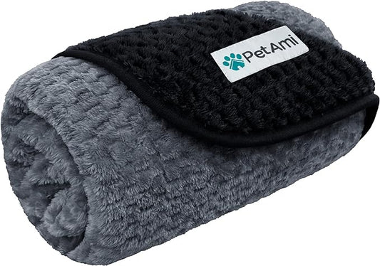 PetAmi Waterproof Dog Blanket, Leakproof Puppy Blanket for Small Medium Dogs, Furniture Sofa Couch Cover Protector, Fleece Pet Throw Indoor Cat Kitten, Reversible Washable Soft Plush, 29x40 Black Gray