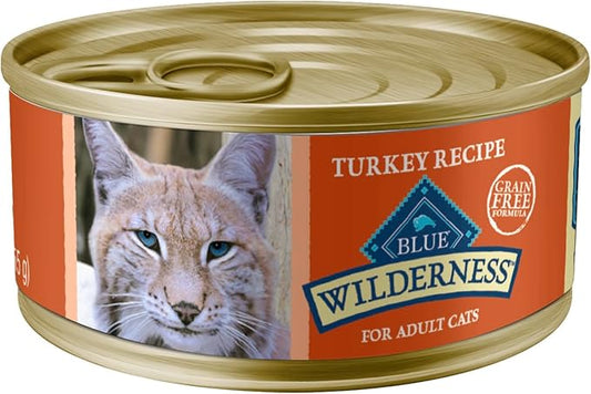 Blue Buffalo Wilderness Natural High-Protein Grain-Free Wet Food for Adult Cats, Turkey Paté, 5.5-oz. Cans, 24 Count