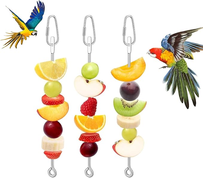 Bird Cage Food Holder Fruit Hanger 3Pcs, Parrot Fruit Vegetable Skewer Fruit Hanger Bird Cage Feeder Foraging Toy for Parakeet Budgie Macaw