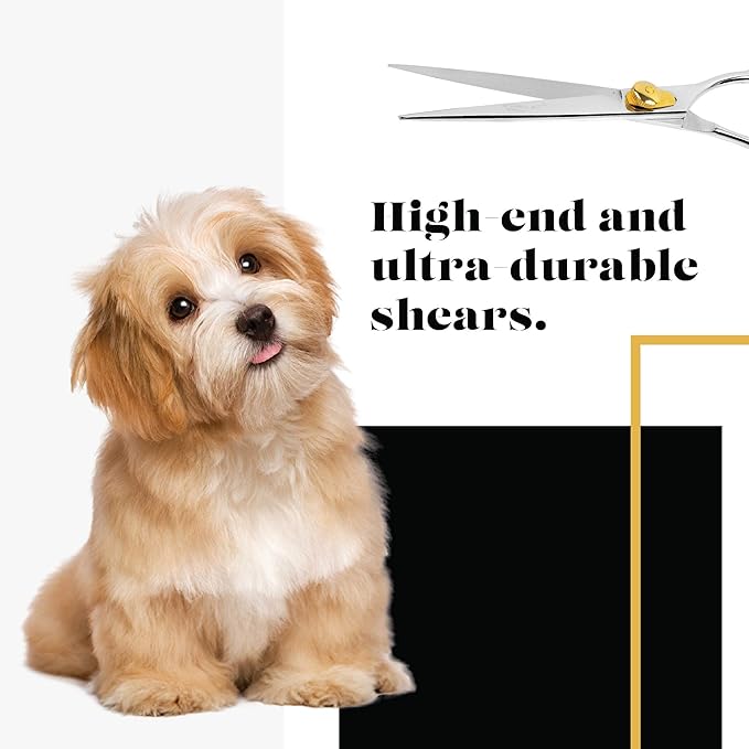 Sharf Gold Touch Pet Grooming Shear | Straight Cat & Dog Grooming Scissors | 6.5 Inch | 440c Japanese Stainless Steel Pet Dog Shearing Scissors | Animal Shears with Removable Comfort Rings