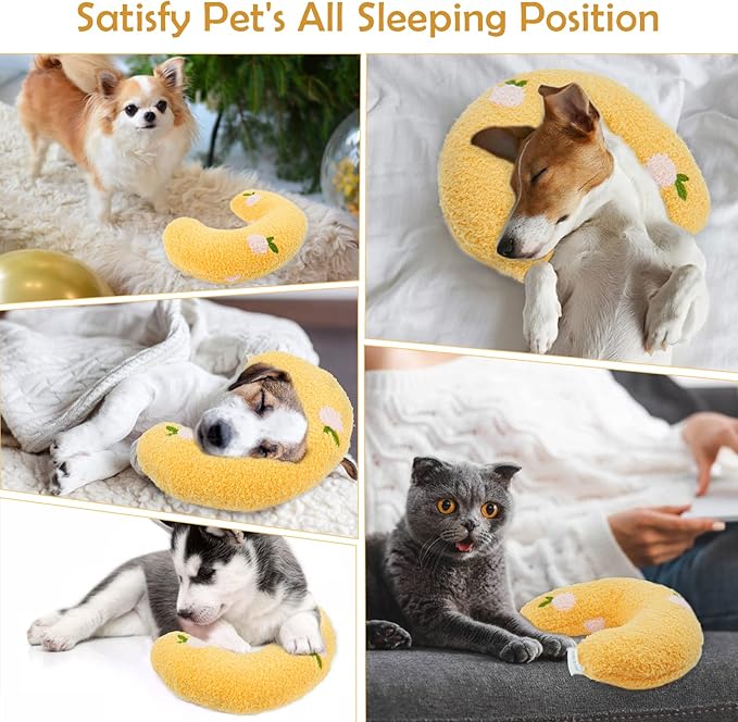 T'CHAQUE Soft Dog Bed Pillows, Ideal Naptime Sleeping Companion for Small Indoor Dogs and Cats, Pet Neck Pillow for Upper Spine Support, Cuddle Snuggle Doggy/Kitten Pillow Training Toy, Yellow