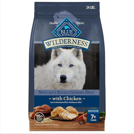 Blue Buffalo Wilderness Senior High Protein Dry Dog Food With Real Chicken Plus Wholesome Grains, Made in the USA with Natural Ingredients, Chicken, 24-lb. Bag