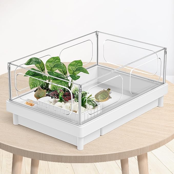 Reptile Artificial Plants, Terrarium Plants Decorations Supplies, Aquarium Fish Tank Plant, Amphibian Habitat Hideout Tank Accessories (M Set-4pcs/G)