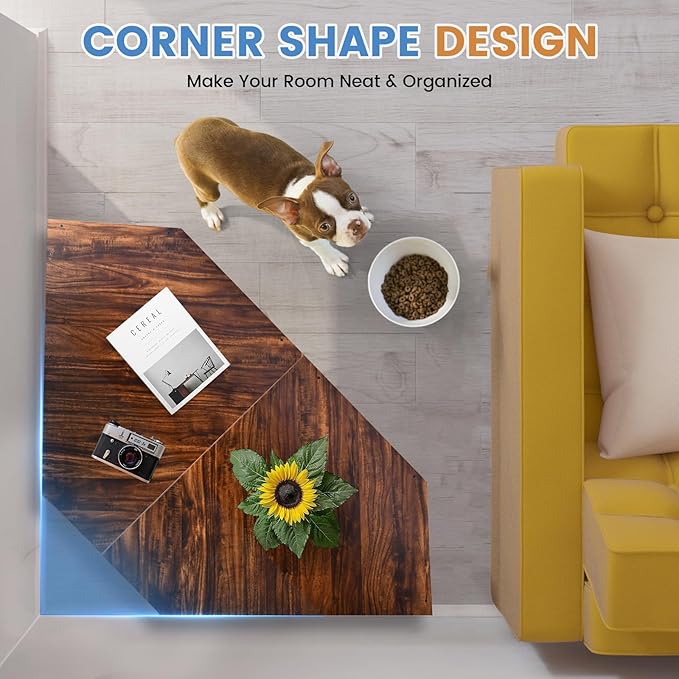 Corner Dog Crate Furniture, Wooden Dog Kennel End Table with Door Furniture Style Dog House Pet Crate Indoor Use for Small Medium Large Dogs