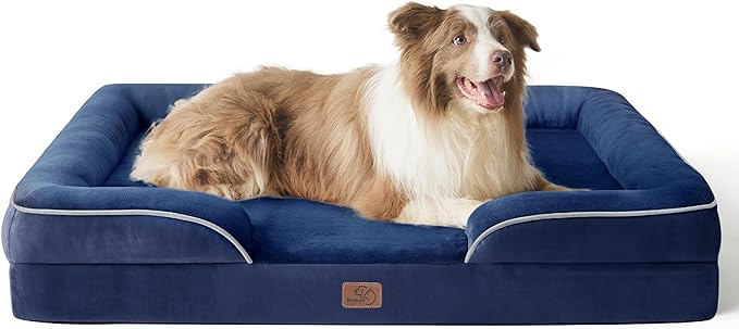 Bedsure Orthopedic Dog Bed for Large Dogs - Big Washable Dog Sofa Beds Large, Supportive Foam Pet Couch Bed with Removable Washable Cover, Waterproof Lining and Nonskid Bottom, Navy Blue