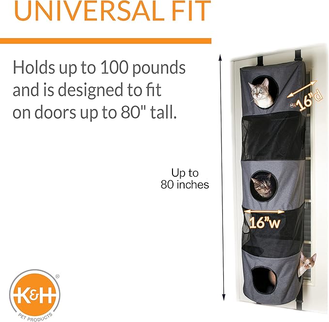 K&H Pet Products Hangin' Cat Condo Door Mounted Cat Furniture Cat Tree Classy Gray 5 Story High Rise