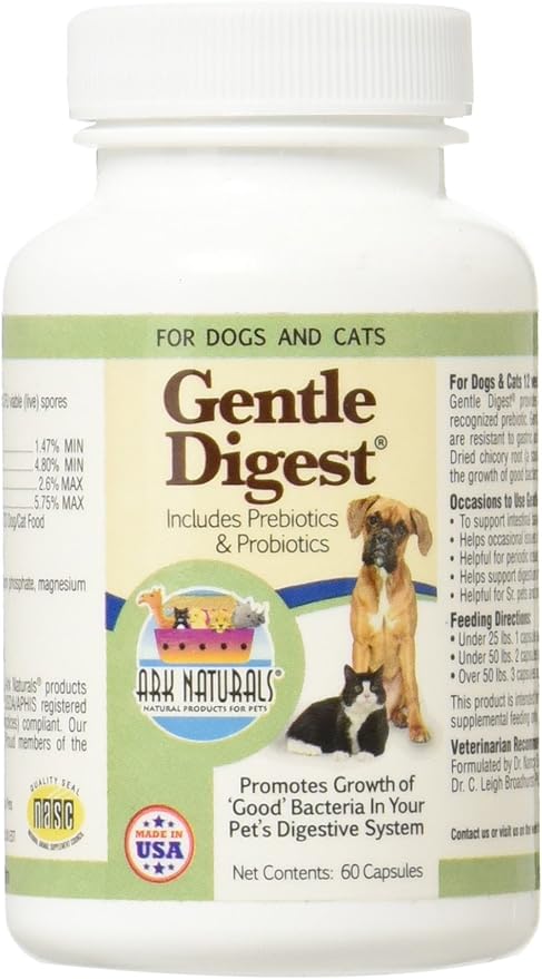 Ark Naturals Gentle Digest for Dogs & Cats, 60-Count Capsules, 5 Pack