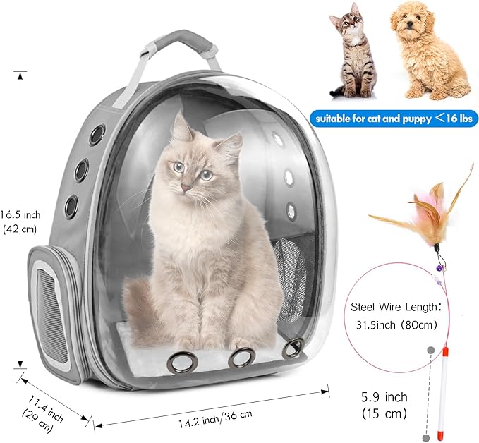 Cat Backpack, Bubble Pet Carrier Backpack Airline Approved, Cat Bookbag w/Cat Toy, Small Animal Travel Carrying Bag for Puppy Dog Kitten Bunny Bird Chicken Guinea Pig Hiking Walking Outdoor Use