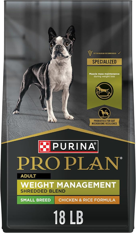 Purina Pro Plan Small Breed Weight Management Dog Food, Shredded Blend Chicken & Rice Formula - 18 lb. Bag