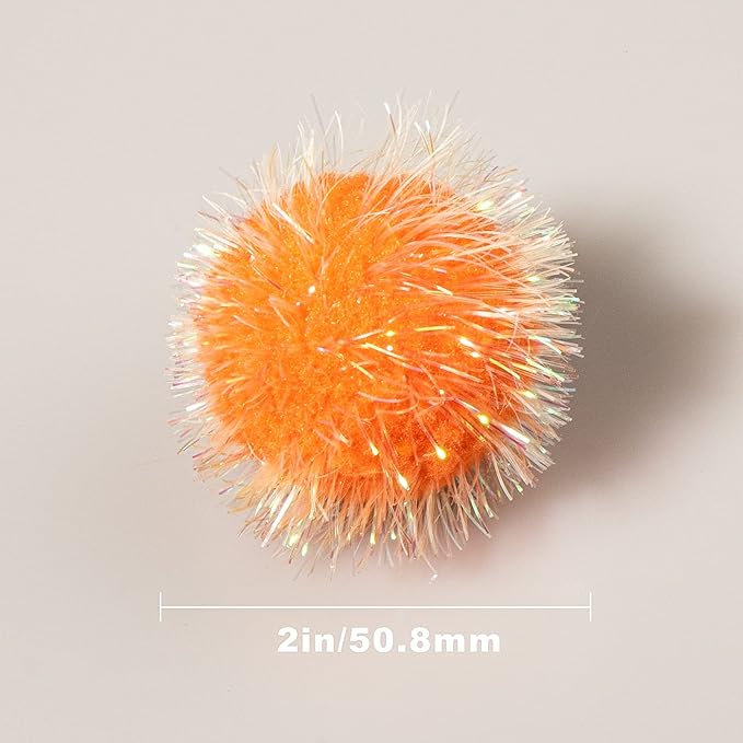 30 Pcs Cat Ball Toys Sparkle Balls Extra Large 2 Inch Cat's Favorite Chase Glitter Ball Glitter Tinsel Pom Poms Balls Orange Color