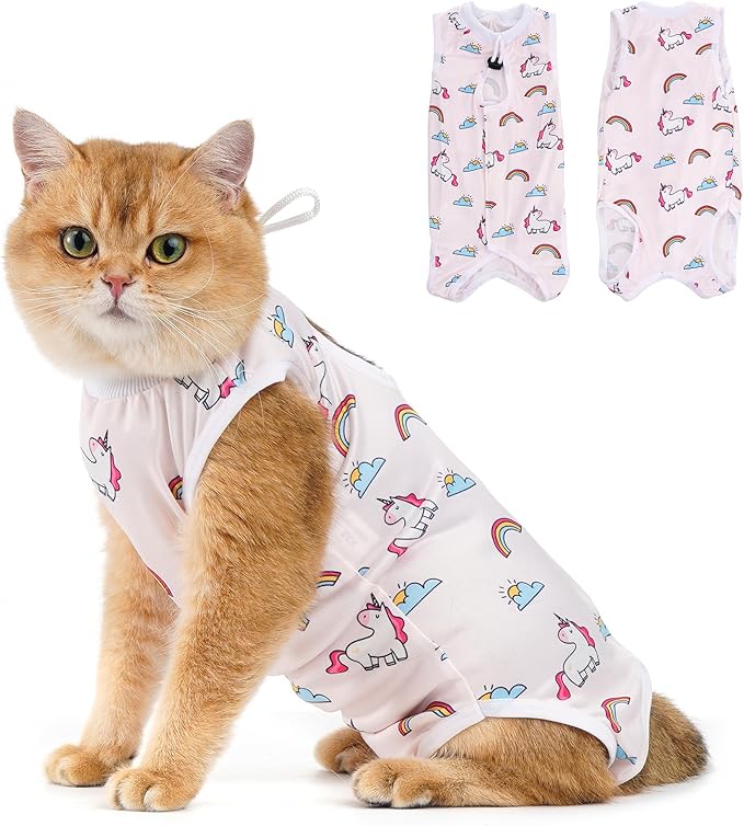 Avont Cat Recovery Suit - Kitten Onesie for Cats After Surgery, Cone of Shame Alternative Surgical Spay Suit for Female Cat, Post-Surgery or Skin Diseases Protection -Rainbow(S)