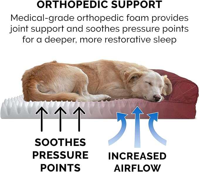 Furhaven Orthopedic Dog Bed for Medium/Small Dogs w/ Removable Bolsters & Washable Cover, For Dogs Up to 35 lbs - Quilted Sofa - Wine Red, Medium