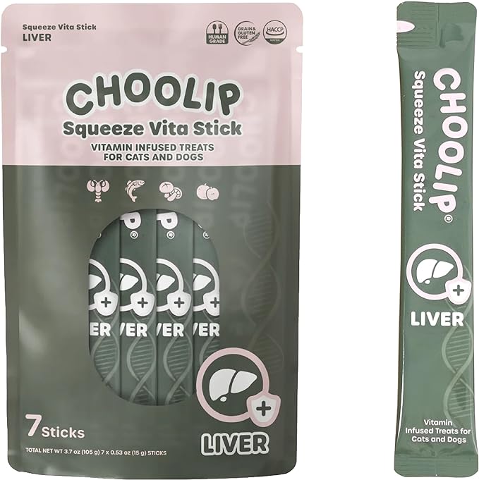 Squeeze Vita Stick for Liver. Natural Cat and Dog Treats with Milk Thistle, Curcumin, Taurine, Shiitake Mushroom, Zinc and more. 7pk Liquid Cat Treats, Dog Treats. Vet-Formulated Low Carb