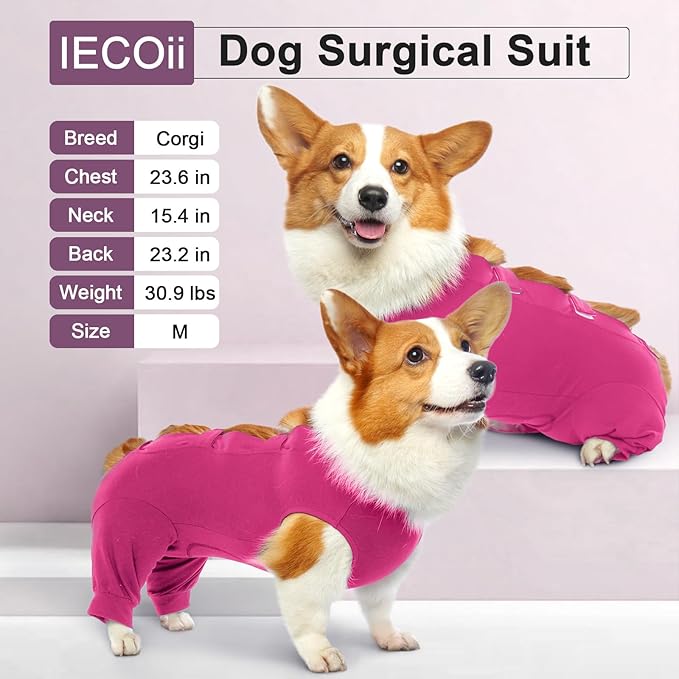 IECOii Dog Onesie for Surgery,Dog Surgery Suit Female Spay Recovery Suit for Medium Size Dog,Dog Recovery Suit Male Pet Abdominal Anti Licking Shirt,Dog Bodysuit Alternative to Cone E-Collar,M-Rosered