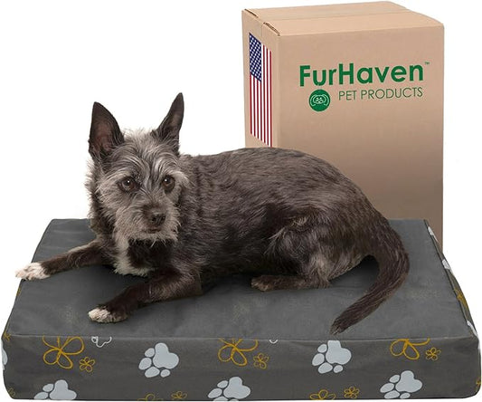 Furhaven Water-Resistant Cooling Gel Dog Bed for Small Dogs w/ Removable Washable Cover, For Dogs Up to 20 lbs - Indoor/Outdoor Garden Print Mattress - Iron Gate, Small