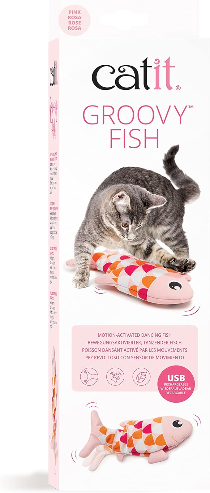 Catit Groovy Fish Interactive Cat Toy with Catnip, Pink (Pack of 4)