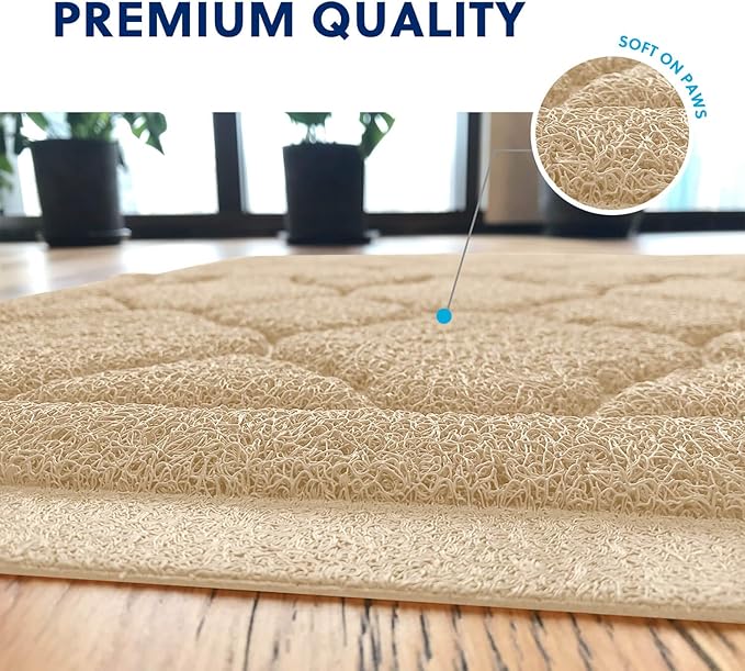 WePet Cat Litter Box Mat, Kitty Premium PVC Pad, Durable Trapping Rug, Phthalate Free, Urine-Resistant, Scatter Control, XXL 47 x 36 Inch, Beige