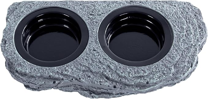 Magnetic Gecko Ledge, Resin Reptile Feeder Ledge with 4 Feeding Cups, Wall Mounted Reptile Food Dish and Water Dish 2 in 1