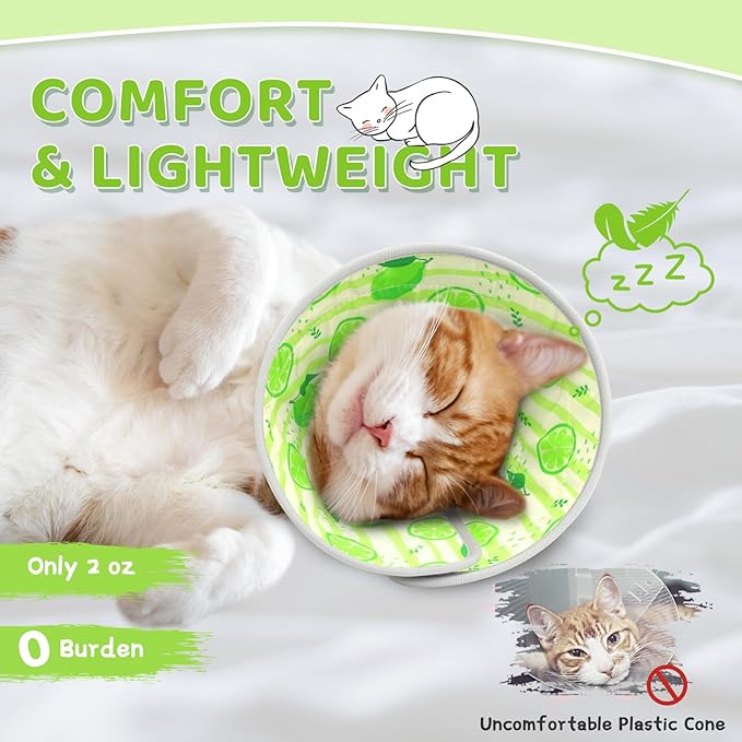 Cat Cone, Adjustable Cat Cone Collar Soft to Stop Licking, Foldable Cute Cat Cone Alternative, Water Resistant Neck Cone for Cats, Lightweight Cat Recovery E Collar for Cat Kitten（Green，S-001