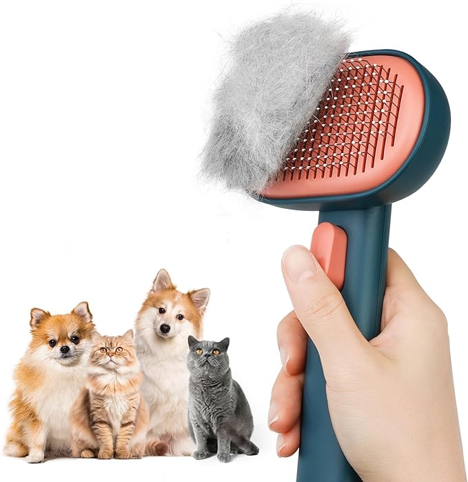 aumuca Cat Brush Dog Brush for Shedding Grooming, Cat Brushes for Indoor Cats, Slicker Cat Fur Brush Dog Comb with Release Button, Dog Grooming Brush Pet Brush for Semi-Short to Semi-Long Hair, Green