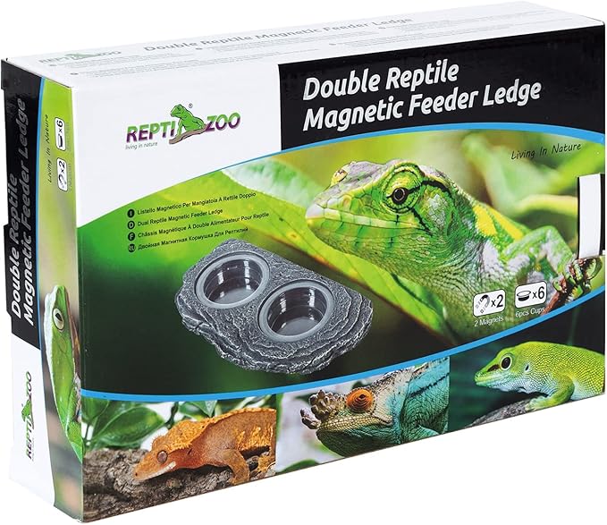 REPTIZOO Reptile Magnetic Feeder Ledge, Double Bowl Reptile Food Dish with 6PCS Feeding Cups Food Water Feeder for Crested Gecko Lizard Chameleon Pets