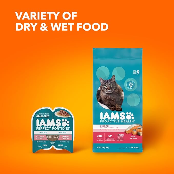 IAMS Proactive Health Indoor Weight & Hairball Care Adult Dry Cat Food with Salmon, 3.5 lb. Bag